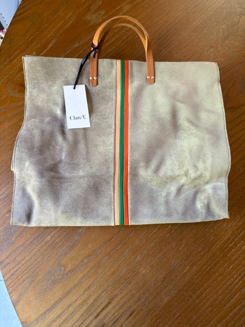 NWT Clare V Gray Suede Tote with Leather Accents and Shoulder Strap
